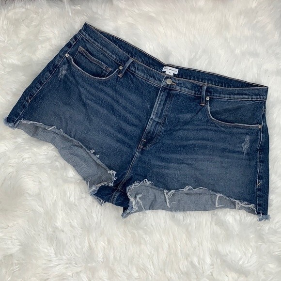 Good American Good 90’s High Waisted Denim Jean Frayed Cut Off Shorts Plus Sz 20 - Picture 4 of 13